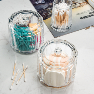 雅佳棉签盒创意家用亚克力化妆棉盒子牙线盒带盖透明收纳盒饰品盒