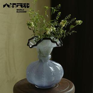 人间开花原创玻璃花瓶法式覆古紫色家用客厅家居装饰摆件礼物包装