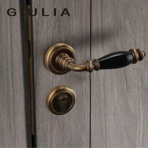 GIULIA陶瓷古铜门锁复古美式轻奢磁吸静音门锁黄铜法式卧室房门锁