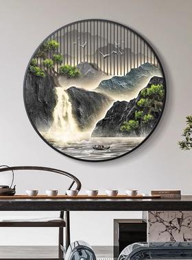 大ZA0510中式入户关装饰画流水生财气山水挂画客厅灯新画茶玄室圆
