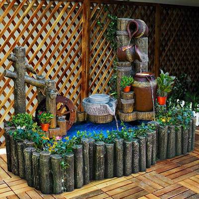 水流车开风水车轮假山水生财喷YQH泉水景山水高山循环水招财业风