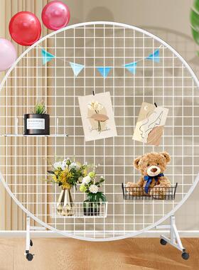 铁艺格折叠圆展示架幼儿园作品片画展挂架形立式网可移照动KEM置