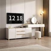 轻奢实木烤漆岩板柜梳妆TSG台收纳柜卧一体简现代室约电视柜斗化