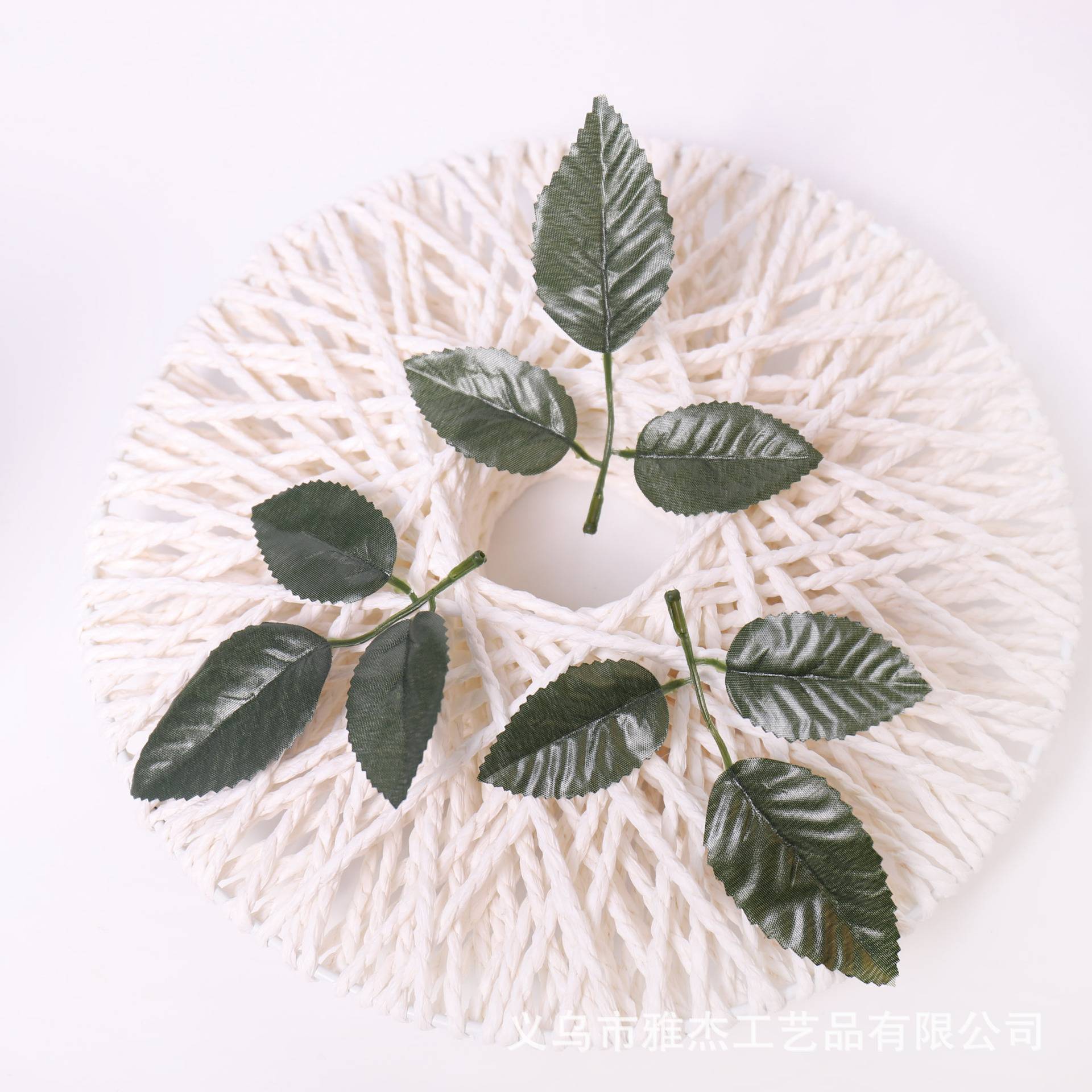 厂家直销仿真花叶子【单片3片玫瑰叶】丝网花玫瑰花仿真婚庆装饰