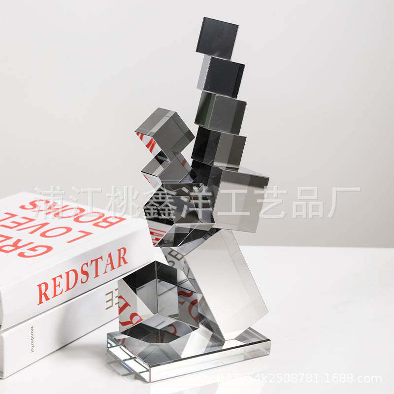 轻奢方块树形水晶摆件样品房售楼部客厅民宿直播间玄关家居装饰品