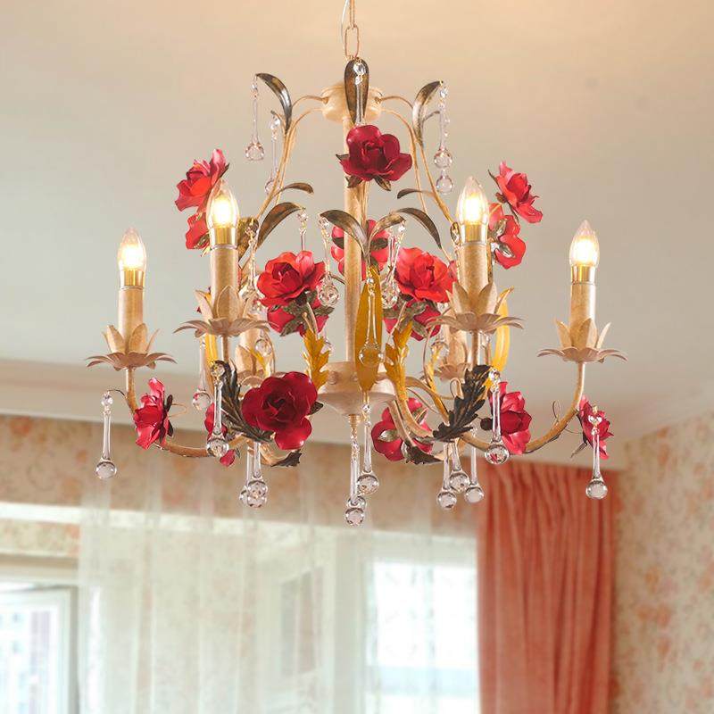 苑田园花草灯美式乡553村吊灯铁艺新客厅瑰灯款餐厅灯卧室佳灯玫