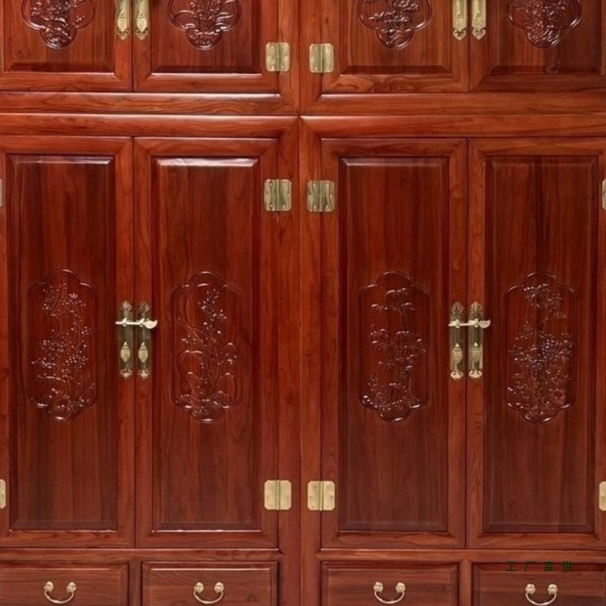 老榆木顶箱柜全实木大衣柜中式收纳柜卧室家用储物柜明清仿古衣柜