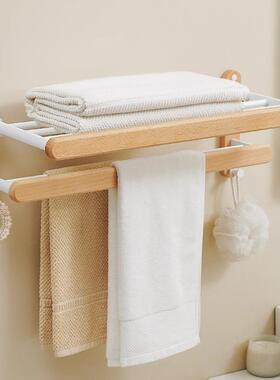 胡上架桃木免打孔毛巾浴室墙简置物架约入户卫生间墙壁72038整理