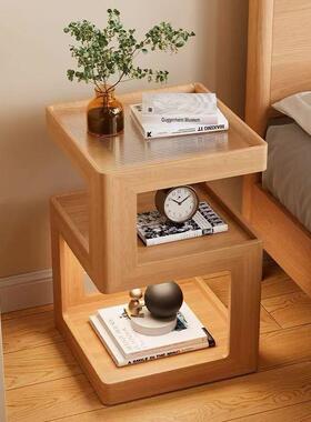 可移架动创简意床GL8046头实木多功能置物窄边几型床边小柜子易收