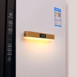 跨境实简约电子遥374控时光钟灯三色温木无极调床头喂奶灯小夜灯