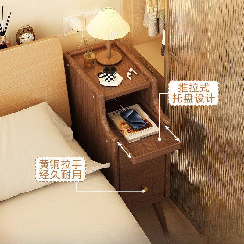 全木床头柜迷实你小型极窄卧客室床边RNF柜超窄夹子缝置物架收纳