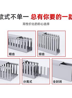 灰色型vc行线槽塑料明装细齿ECA线槽配电柜箱封闭p口工业阻燃U走
