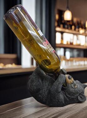 创意轻美式放zzw13016狗熊红酒架摆斜件玄热卖关家奢用办公室树脂