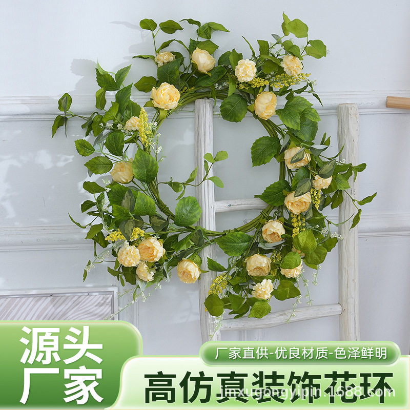 跨境货源假花仿真花环柳叶牵牛花绢花门饰壁饰场地布置道具装饰花