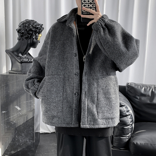 潮流情侣高级感呢子加厚外套休闲棉服 棉衣韩版 秋冬季 加绒保暖男士