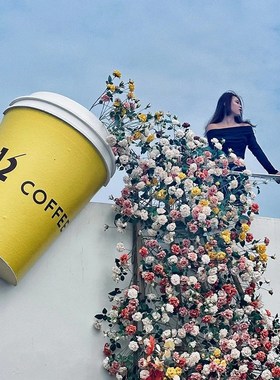 网红咖啡杯门头立体壁挂玻璃钢雕C塑咖啡厅奶茶店打卡拍照装饰摆