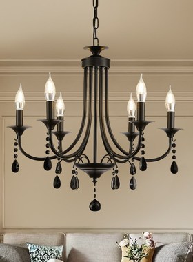 美式轻奢名宿客厅水晶灯黑色个性餐厅吊灯L卧室蜡烛温馨简约现代