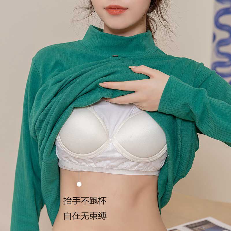 秋冬季带胸垫g长袖睡裙女纯棉加厚加长款保暖睡衣高领大码家居服