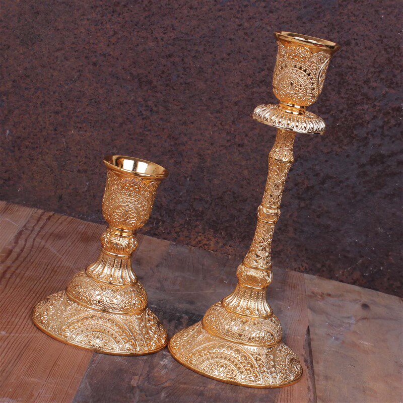 创意家用装饰品金属复古典蜡烛台北欧式摆件酒店婚庆婚礼三头蜡台