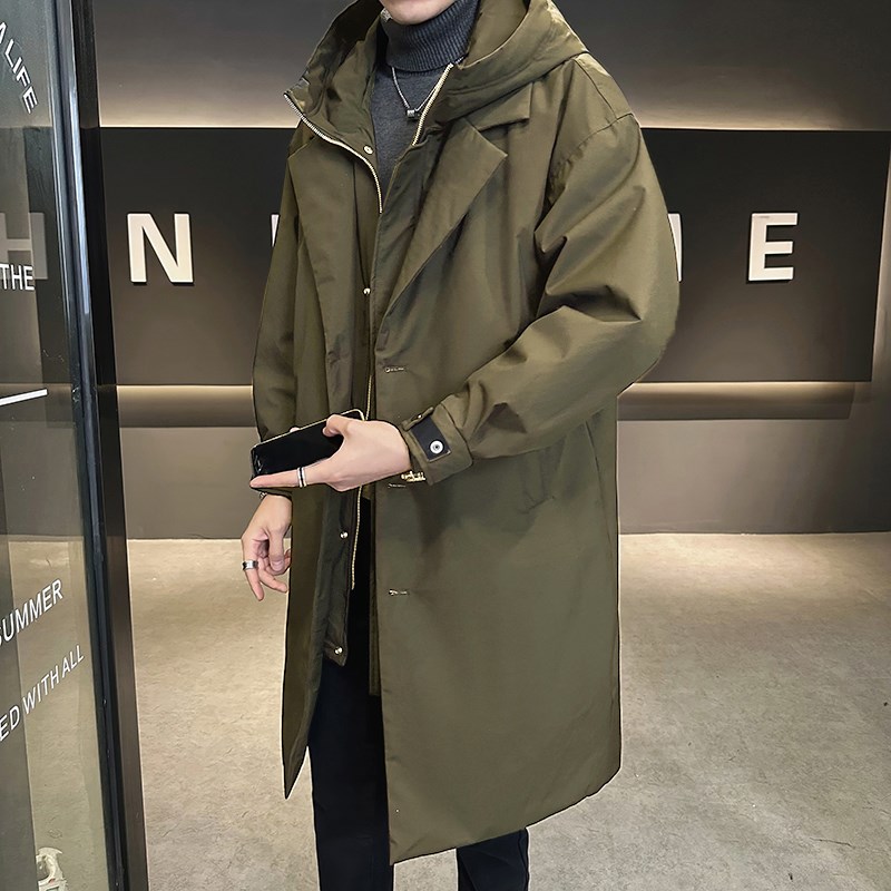 中长款羽绒服男冬季加厚连帽防寒服24新款假两件韩版风衣保暖外套