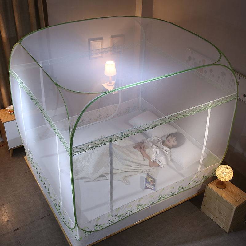 方顶蚊帐蒙古包式免安装三开门拉链折叠1.5m1.8米双人床超大空间