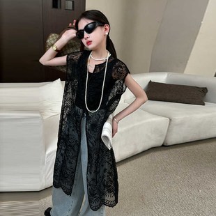 提花镂空叠穿蕾丝马甲连衣裙 气质中长款 女童春夏时尚 甜美炸街法式