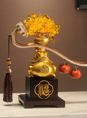 柿柿如意金蝉招财摆n件办公室家居酒柜装饰品客厅发财树开业礼品