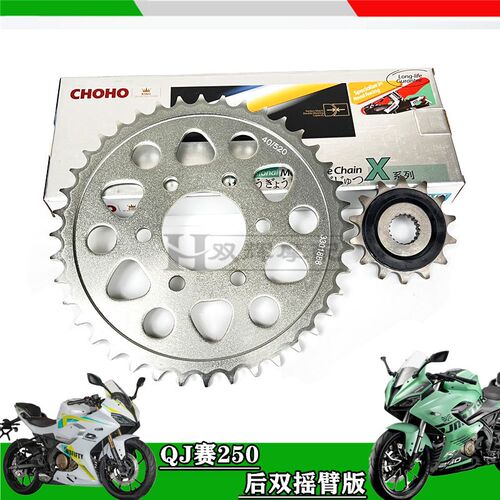 适用钱江赛250链条牙盘赛QJ250后双摇臂牙盘链轮链条青春版mini版