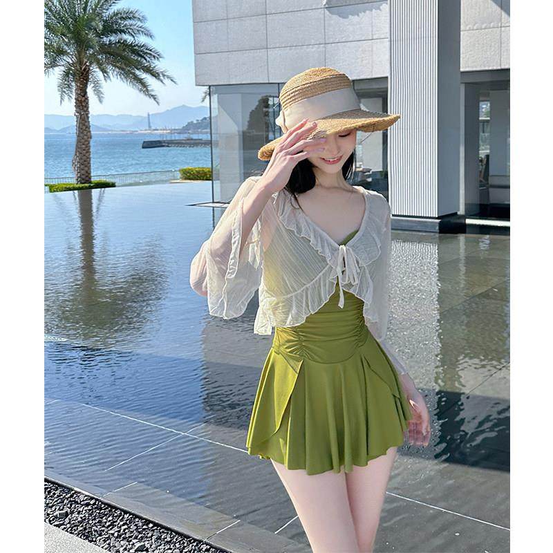 泳衣女2025新款泡温泉遮肚子显瘦微胖绝美罩衫保守高级感连身泳衣