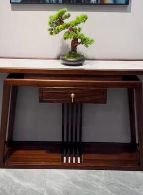 新中式乌金木岩板玄关桌现代简约轻奢风玄关柜入户门厅实木端景台