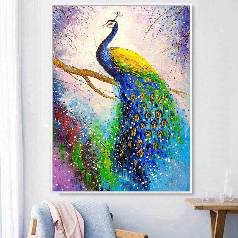新款钻石画孔雀图玄关竖版贴钻十字绣全满钻客厅钻石绣带框免装裱