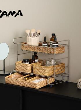 YANA亚纳高颜值不锈钢大容量收纳层架桌面化妆品收纳盒高级感置物