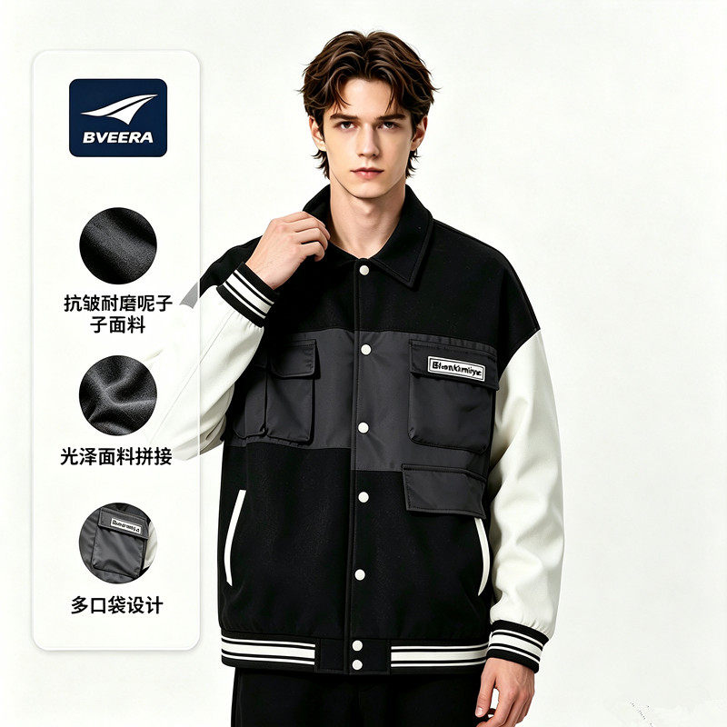 B.VEERA/倍福来多袋外套风五口袋加厚棒球服男女同款户外男女潮流