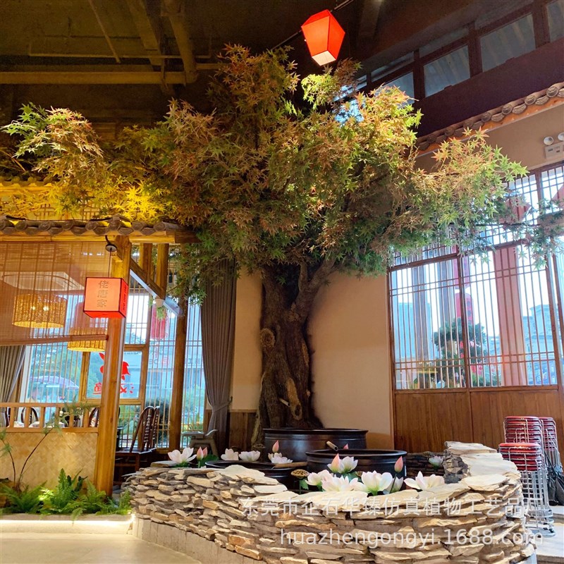 厂家定制大树彷真枫树榕树银杏树A水泥树餐饮店酒店大堂假树装饰