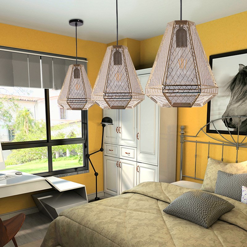 现代简约多面体不锈钢灯饰 soft金属H镂空花纹金字塔餐厅现代吊灯