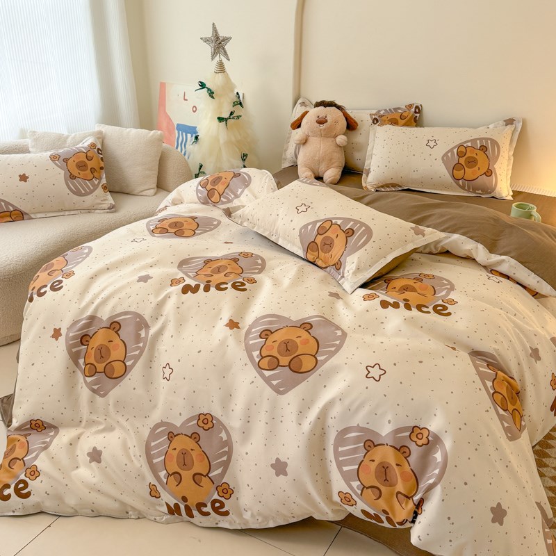 水洗棉四件套床上用品可s爱卡通被套被罩单人宿舍大学生床单三件