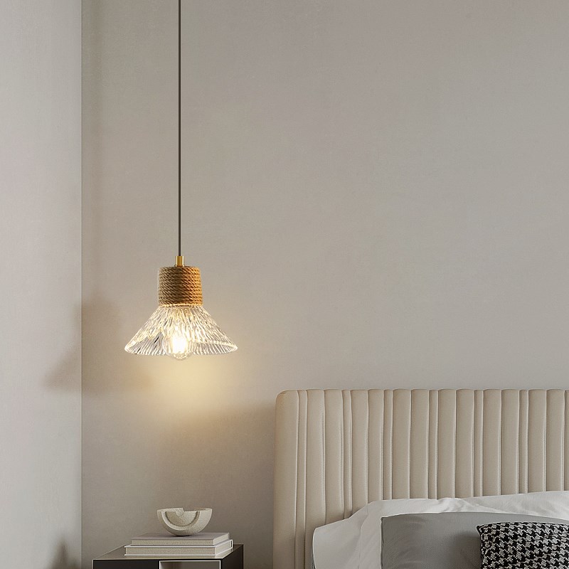 床头吊线灯卧室吊灯现代简约背景墙日式宅K寂风麻绳垂线灯极简灯