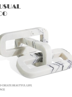 现代简约轻奢大理石锁链环扣摆件客G厅书房样板房售楼处桌面饰品