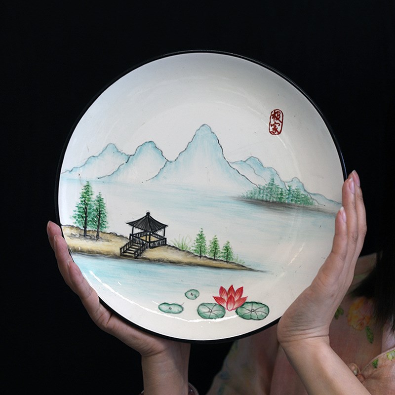 新中式陶瓷摆盘玄关装饰工艺A盘电视柜摆件坐盘酒店软装样板间