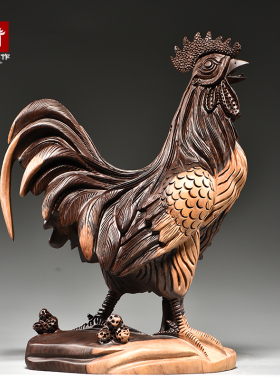 黑檀木雕鸡摆件三合十二生肖木鸡家居H客厅办公室装饰开业乔迁送