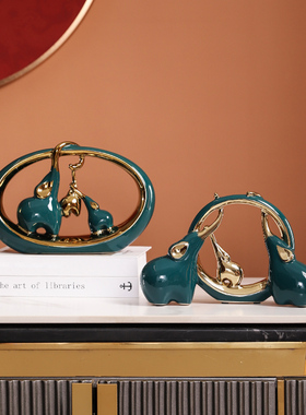 现代轻奢酒c柜展示柜软装摆件样板间家居玄关客厅陶瓷大象工艺品