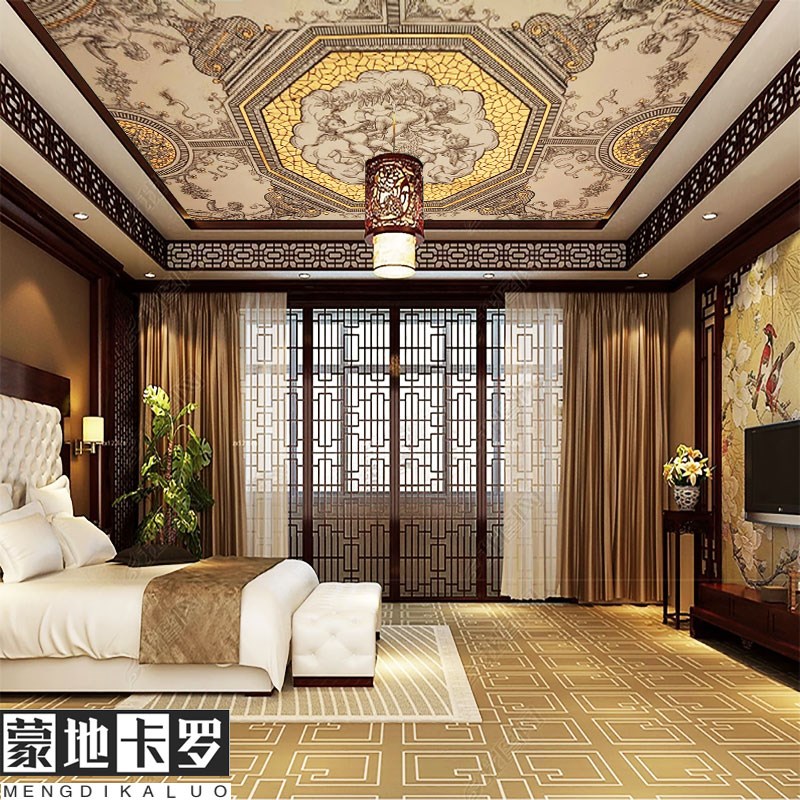 欧式花纹吊顶g壁纸酒店天w花板壁布大厅棚顶装饰壁画客厅背景墙