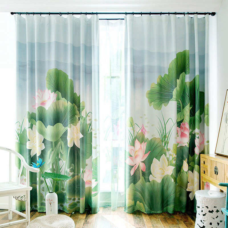 新中式中国d风客厅卧室窗帘布料成品全遮光飘窗纱帘2024年新款荷