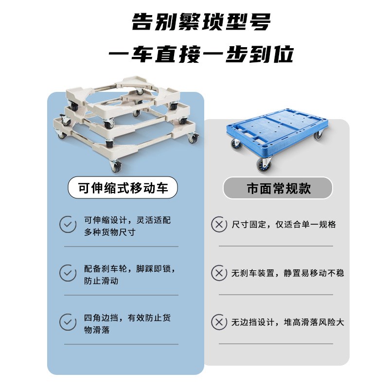 可伸缩平板车乌龟车搬运手推车周转移动刹车轮3Q04不锈钢拉货拖车