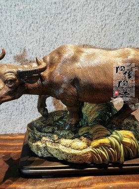 陶瓷工艺品  石湾公仔 生肖 牛 和气生财