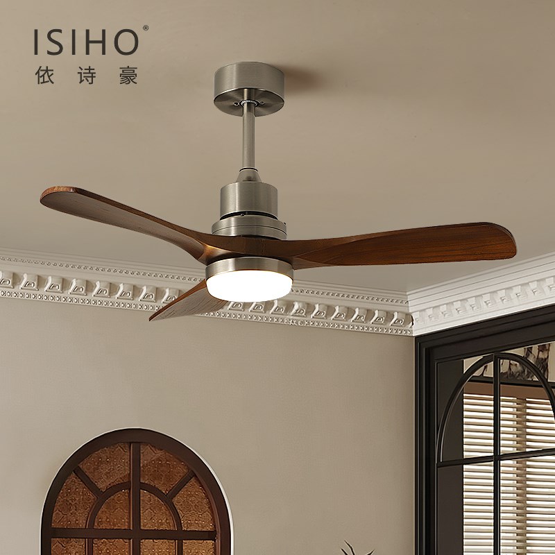 侘寂中古风餐厅灯 风扇灯全光谱B变频静音吊扇灯客餐厅家用餐桌灯