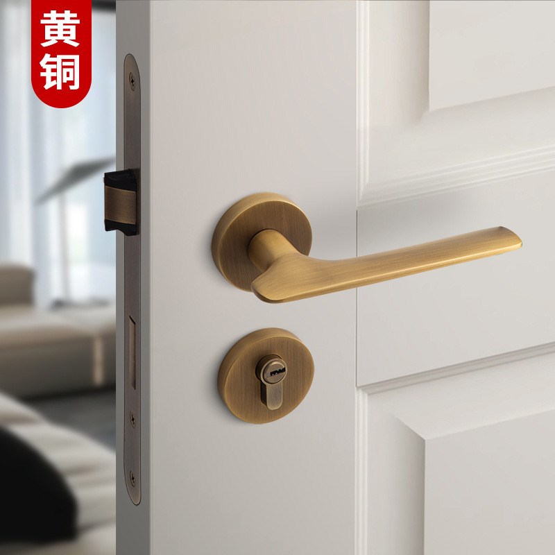 厂家直发全铜卧室静音门锁现代简约室内磁L吸门把手木门分体执手