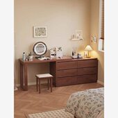 全实木北欧梳妆台斗柜书桌一体卧室转角化妆桌可伸缩L型收纳柜