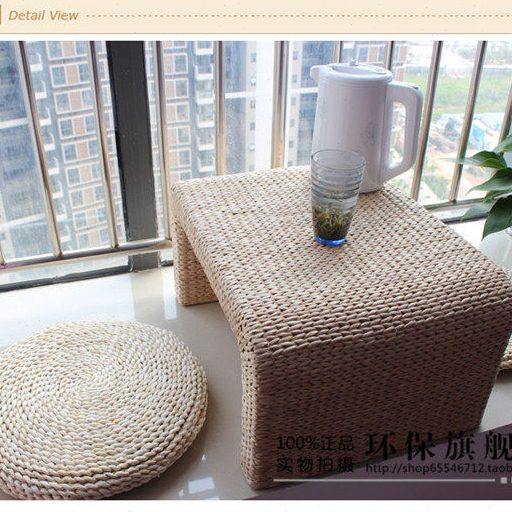 包邮草编藤编实木桌飘窗桌日式榻榻米茶几窗台小桌子和室地台炕桌