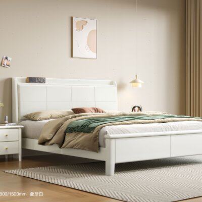 实木1.8米双人床主卧现代简约白色奢华欧式软靠公主1.5婚床